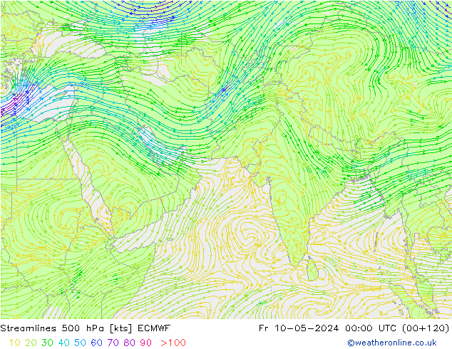 Linha de corrente 500 hPa ECMWF Sex 10.05.2024 00 UTC