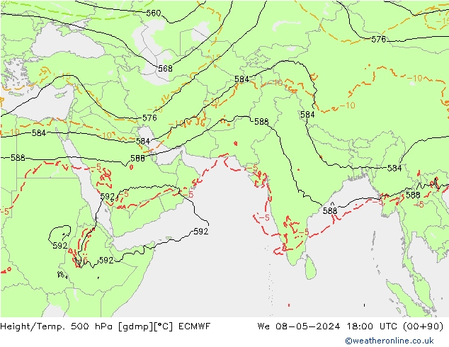 Z500/Yağmur (+YB)/Z850 ECMWF Çar 08.05.2024 18 UTC