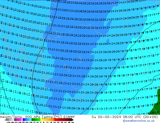 Z500/Rain (+SLP)/Z850 ECMWF Su 05.05.2024 06 UTC