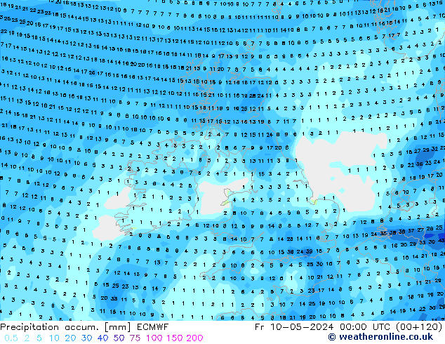 Precipitation accum. ECMWF Sex 10.05.2024 00 UTC