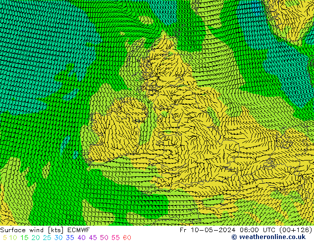 Vento 10 m ECMWF Sex 10.05.2024 06 UTC