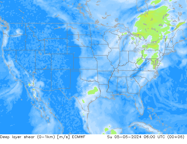 Deep layer shear (0-1km) ECMWF Ne 05.05.2024 06 UTC