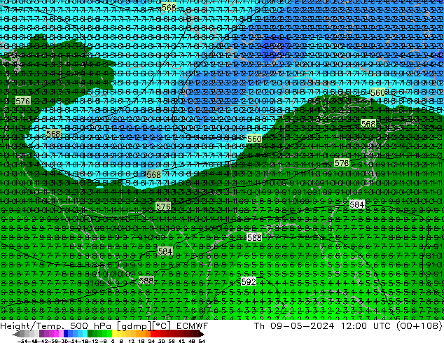 Z500/Rain (+SLP)/Z850 ECMWF Th 09.05.2024 12 UTC