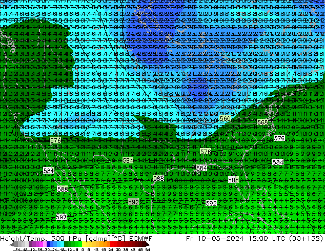 Z500/Rain (+SLP)/Z850 ECMWF vie 10.05.2024 18 UTC