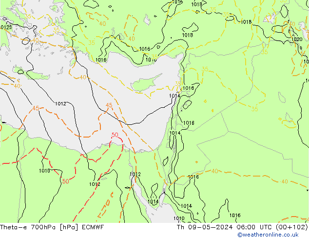 Theta-e 700hPa ECMWF do 09.05.2024 06 UTC