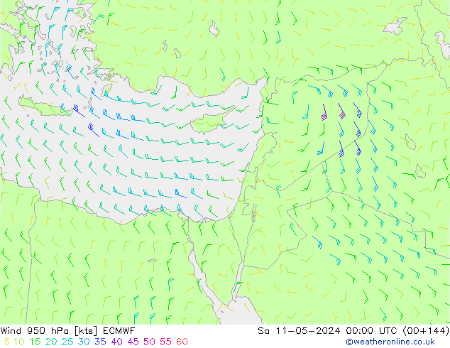 Vent 950 hPa ECMWF sam 11.05.2024 00 UTC