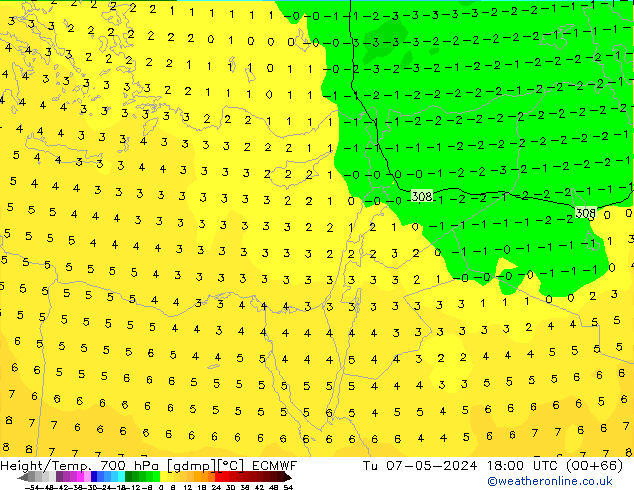 Geop./Temp. 700 hPa ECMWF mar 07.05.2024 18 UTC