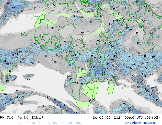 Humedad rel. 700hPa ECMWF dom 05.05.2024 09 UTC