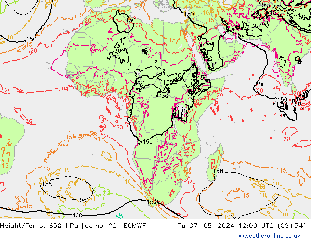 Z500/Rain (+SLP)/Z850 ECMWF вт 07.05.2024 12 UTC