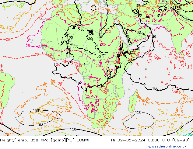 Z500/Rain (+SLP)/Z850 ECMWF Čt 09.05.2024 00 UTC