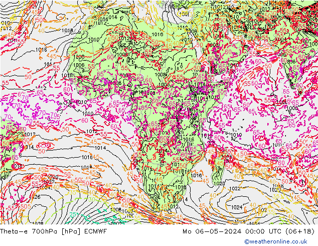 Theta-e 700hPa ECMWF Mo 06.05.2024 00 UTC