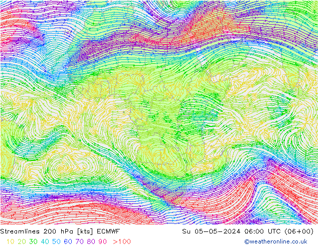 Streamlines 200 hPa ECMWF Ne 05.05.2024 06 UTC