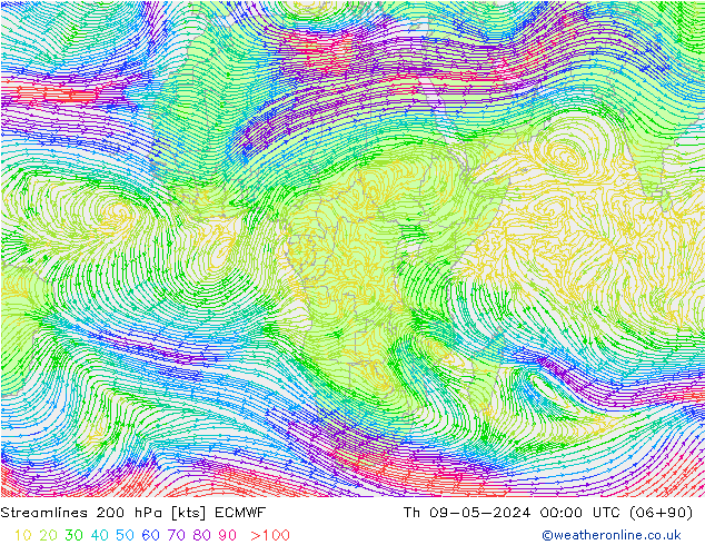 ветер 200 гПа ECMWF чт 09.05.2024 00 UTC