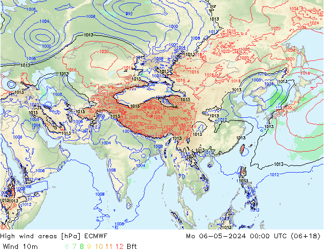 yüksek rüzgarlı alanlar ECMWF Pzt 06.05.2024 00 UTC