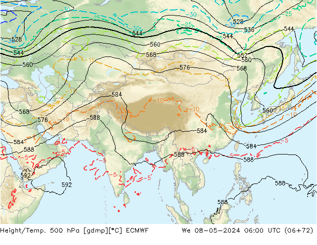 Z500/Rain (+SLP)/Z850 ECMWF We 08.05.2024 06 UTC