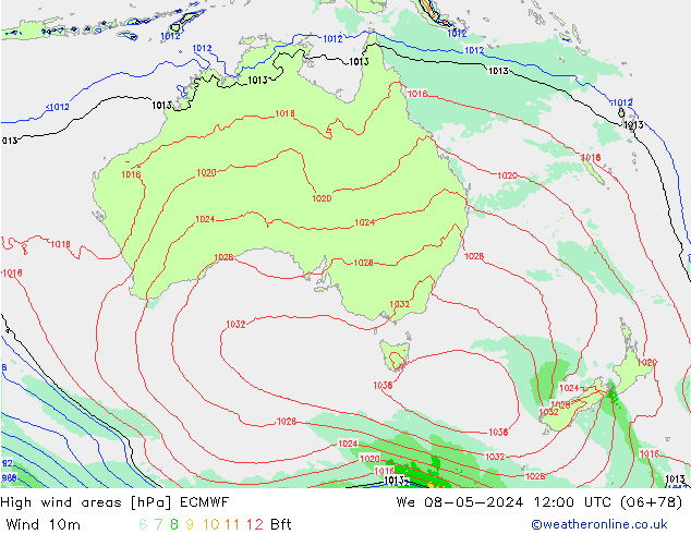 High wind areas ECMWF mer 08.05.2024 12 UTC
