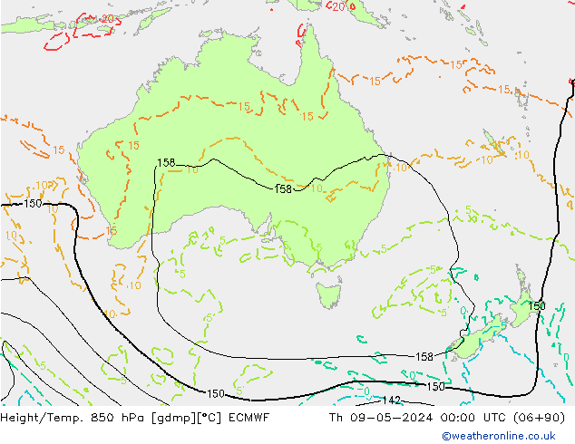 Height/Temp. 850 hPa ECMWF Čt 09.05.2024 00 UTC