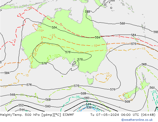Height/Temp. 500 hPa ECMWF Di 07.05.2024 06 UTC