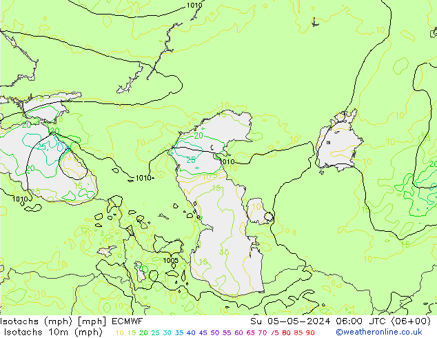 Isotachs (mph) ECMWF Su 05.05.2024 06 UTC