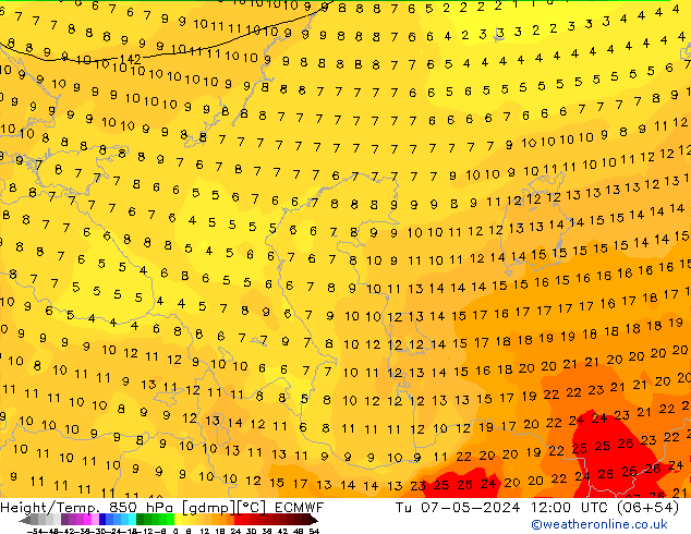 Height/Temp. 850 hPa ECMWF mar 07.05.2024 12 UTC