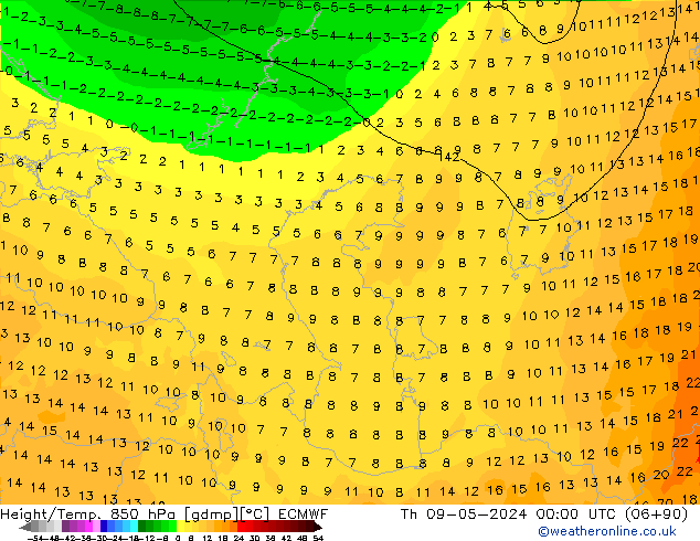 Z500/Rain (+SLP)/Z850 ECMWF Th 09.05.2024 00 UTC