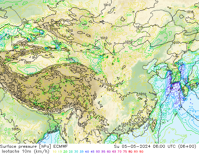 10米等风速线 (kph) ECMWF 星期日 05.05.2024 06 UTC