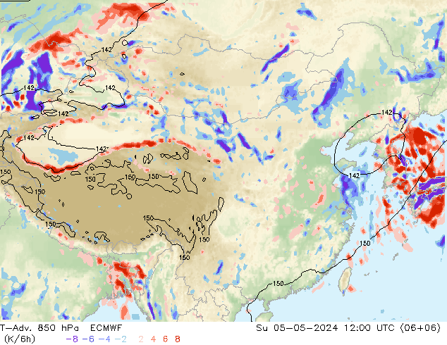 T-Adv. 850 hPa ECMWF 星期日 05.05.2024 12 UTC