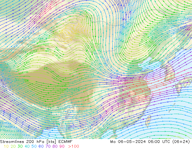 风 200 hPa ECMWF 星期一 06.05.2024 06 UTC