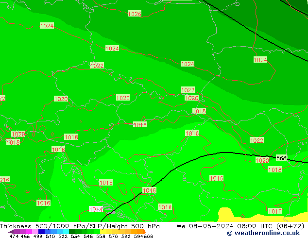 Thck 500-1000hPa ECMWF St 08.05.2024 06 UTC