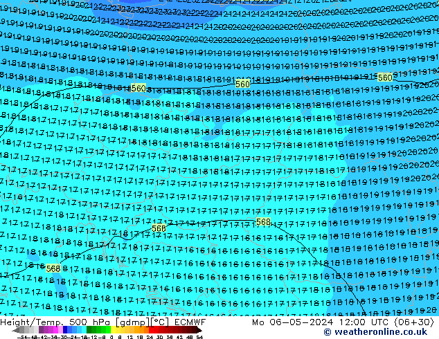 Z500/Yağmur (+YB)/Z850 ECMWF Pzt 06.05.2024 12 UTC
