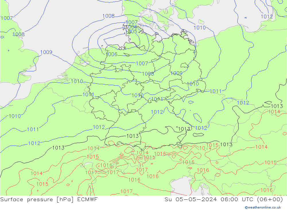 pressão do solo ECMWF Dom 05.05.2024 06 UTC