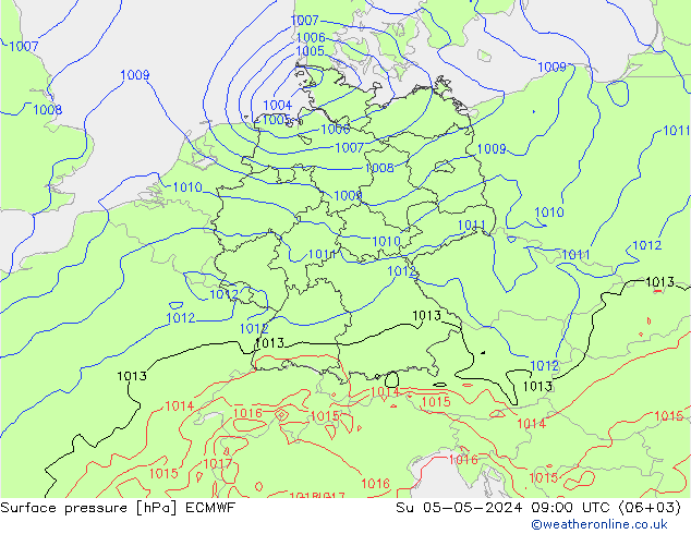 Atmosférický tlak ECMWF Ne 05.05.2024 09 UTC