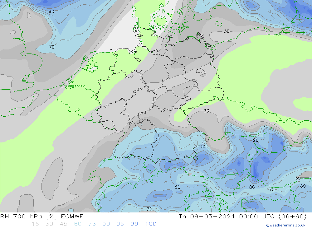 RH 700 hPa ECMWF  09.05.2024 00 UTC