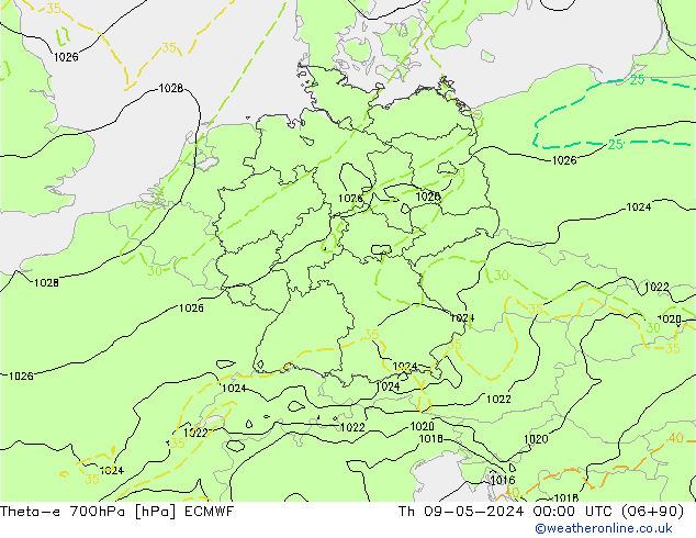 Theta-e 700hPa ECMWF gio 09.05.2024 00 UTC