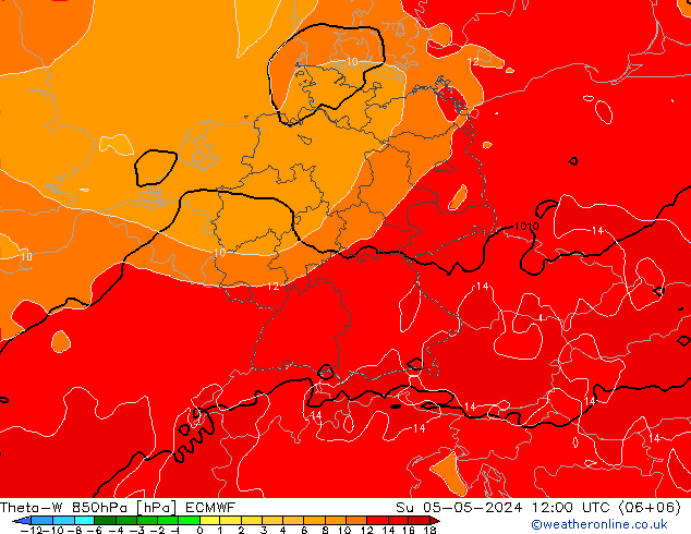 Theta-W 850hPa ECMWF nie. 05.05.2024 12 UTC