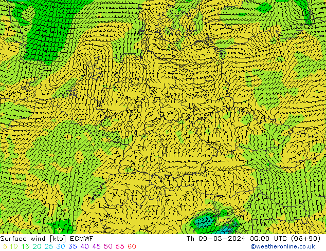 Surface wind ECMWF Th 09.05.2024 00 UTC