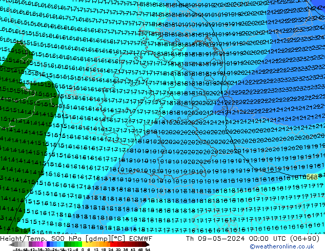 Z500/Rain (+SLP)/Z850 ECMWF gio 09.05.2024 00 UTC