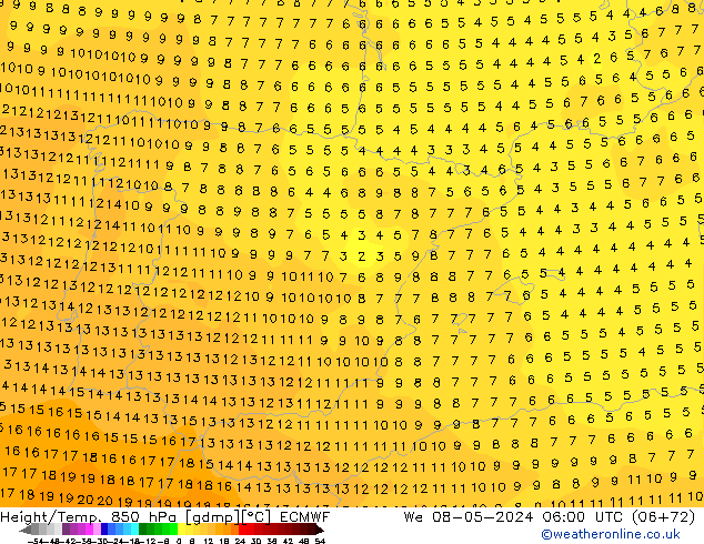 Z500/Yağmur (+YB)/Z850 ECMWF Çar 08.05.2024 06 UTC