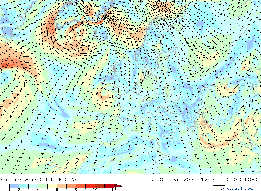  10 m (bft) ECMWF  05.05.2024 12 UTC