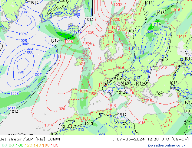 Jet Akımları/SLP ECMWF Sa 07.05.2024 12 UTC