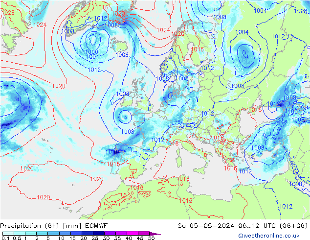 Z500/Rain (+SLP)/Z850 ECMWF Su 05.05.2024 12 UTC