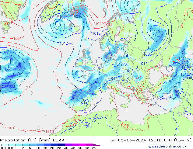 Z500/Rain (+SLP)/Z850 ECMWF Su 05.05.2024 18 UTC