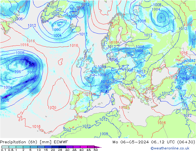 Z500/Rain (+SLP)/Z850 ECMWF Mo 06.05.2024 12 UTC