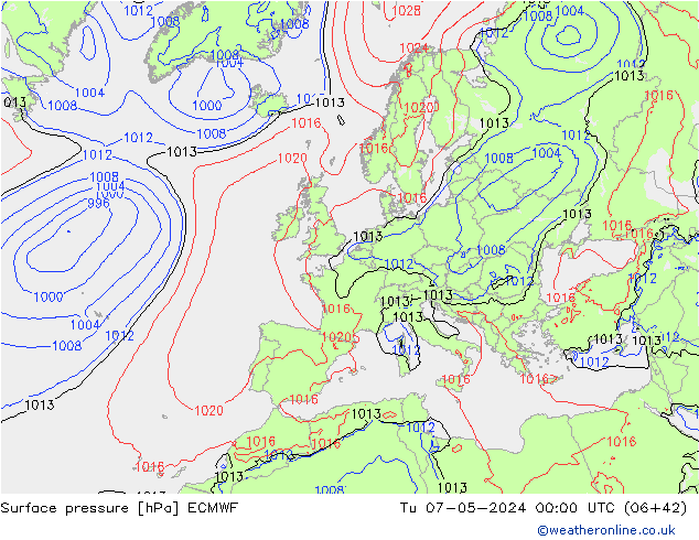 Surface pressure ECMWF Tu 07.05.2024 00 UTC