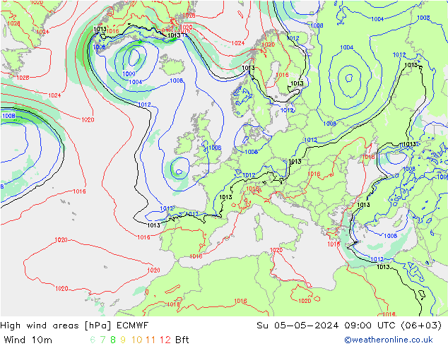 yüksek rüzgarlı alanlar ECMWF Paz 05.05.2024 09 UTC