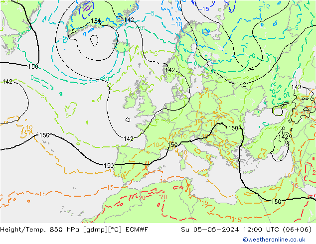 Z500/Yağmur (+YB)/Z850 ECMWF Paz 05.05.2024 12 UTC