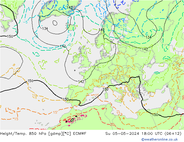 Height/Temp. 850 hPa ECMWF Su 05.05.2024 18 UTC