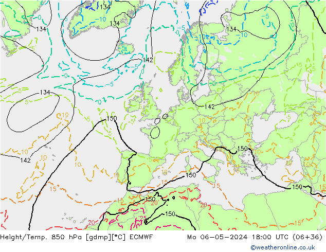 Yükseklik/Sıc. 850 hPa ECMWF Pzt 06.05.2024 18 UTC