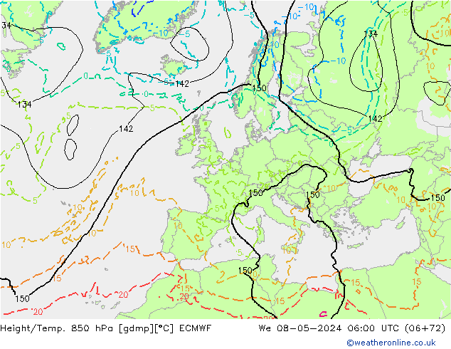 Z500/Rain (+SLP)/Z850 ECMWF mer 08.05.2024 06 UTC