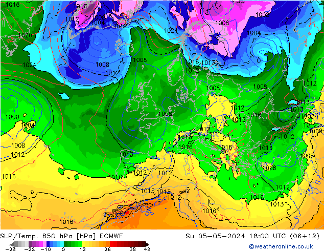 SLP/Temp. 850 hPa ECMWF So 05.05.2024 18 UTC